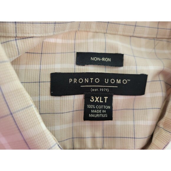 Pronto Uomo Men Shirt 3XLT Long Sleeve Collar Casual Non Iron Beige PLA51XE - Picture 7 of 8